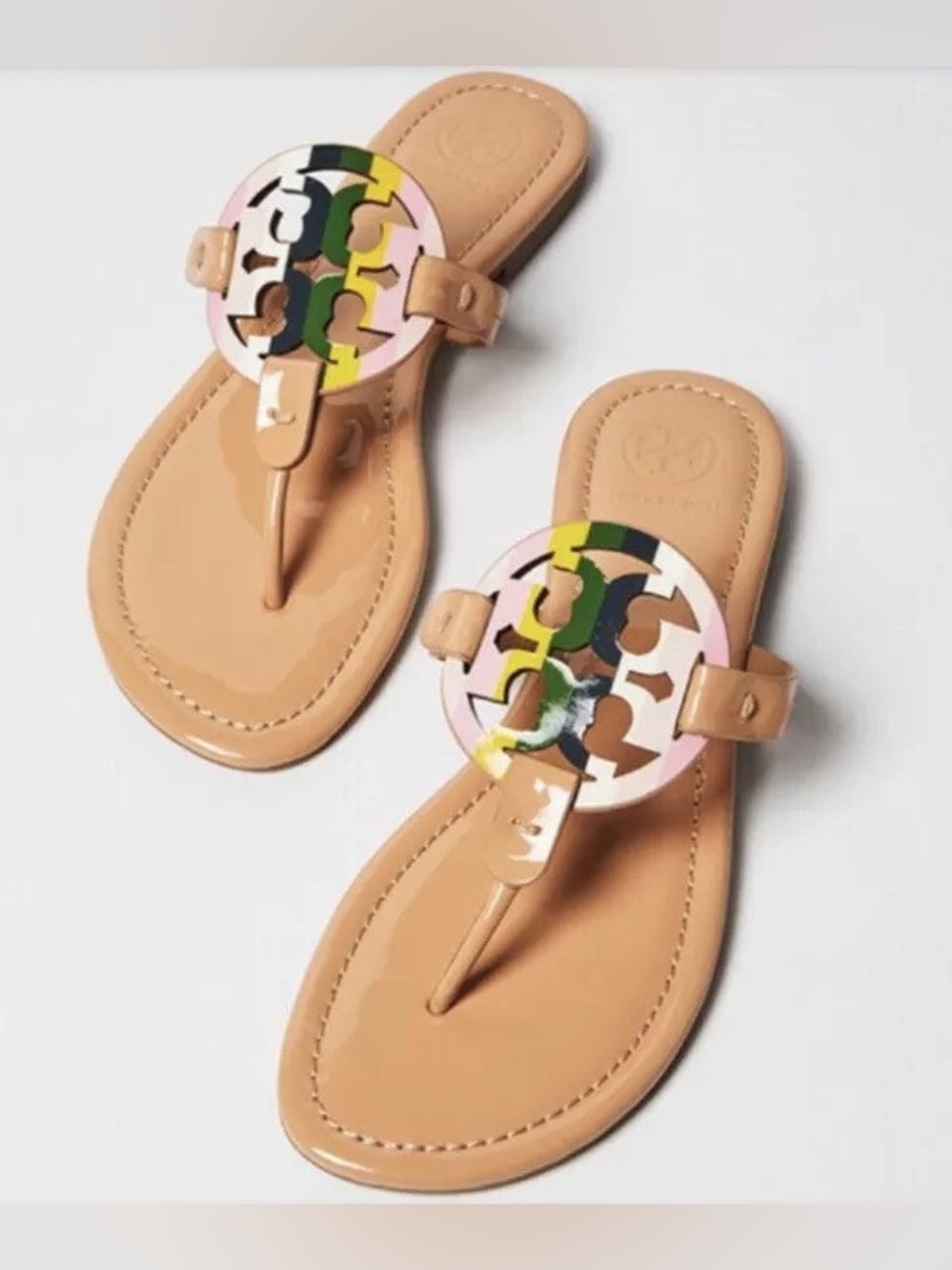 Tory Burch Miller Pastel Rainbow Leather Thong Sandals 8